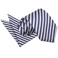 Thin Stripe White & Navy Blue Tie 2 pc. Set