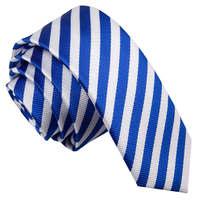 Thin Stripe White & Royal Blue Skinny Tie