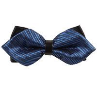 Thin Stripes Blue & Navy Diamond Tip Bow Tie