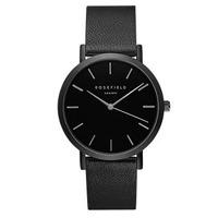 the gramercy black on black rosefield leather strap watch