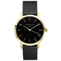 The Gramercy Black on Black with Gold Rosefield Leather Strap Watch