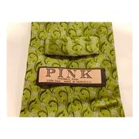 Thomas Pink Apple Green With Delicate Blue Daisy Design Luxury Designer Silk Tie