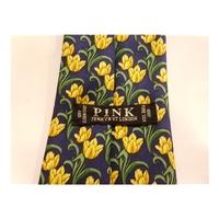 Thomas Pink Silk Tie Navy With Yellow Tulip Design