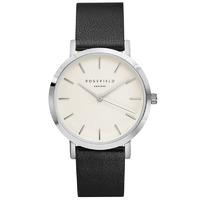 The Gramercy White on Black with Silver Rosefield Leather Strap Watch