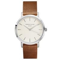 The Gramercy White on Brown with Silver Rosefield Leather Strap Watch