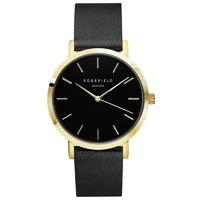 the gramercy black on black with gold rosefield leather strap watch