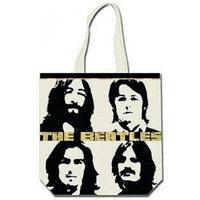 the beatles four heads with gold logo tote bag