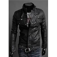 The Men\'s Zipper Collar Motorcycle Leather Men\'s Jacket