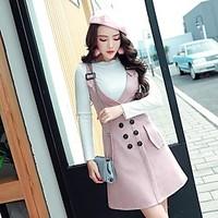 The new double-breasted sweater was thin strap dress suit female winter fashion two-piece dress temperament tide