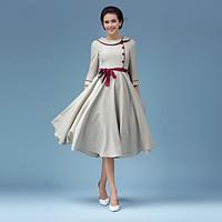 The new spring and autumn elegant literary big skirt dress gentle nostalgia