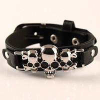 Three Skull Genuine Leather Jewelry Punk Handmade Classic Vintage High Quality Bracelets