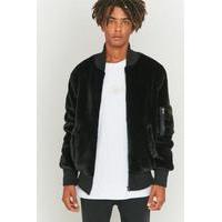 The New County Faux Fur Black Bomber Jacket, BLACK