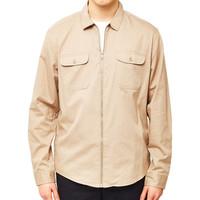 The Idle Man Zip Utility Over Shirt Stone men\'s Jacket in BEIGE