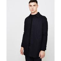 the idle man cotton mac navy mens coat in blue