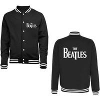 The Beatles Men\'s Drop T Solid Black Varsity Jacket Long Sleeve Jacket, Blue, 