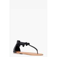 thong sandal with pom pom trim black