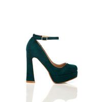 Thick Heel Ankle Strap Velour Shoes