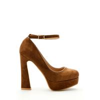 thick heel ankle strap velour shoes