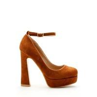 thick heel ankle strap velour shoes