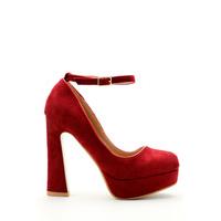 Thick Heel Ankle Strap Velour Shoes