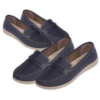 Thames Loafers (1 + 1 FREE), Navy x 2, Size 3, Faux Leather