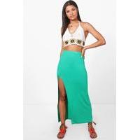 thigh high split maxi skirt bright green