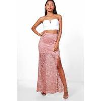 Thigh Split Lace Maxi Skirt - peach