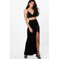 Thigh Split Zip Detail Maxi Skirt - black