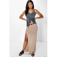 Thigh Split Jersey Maxi Skirt - sand