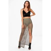 thigh split mesh maxi skirt khaki