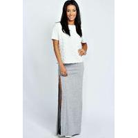 thigh high split maxi skirt grey marl