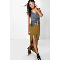 thigh split jersey maxi skirt dark olive