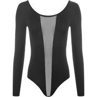 Thelma Scoop Neck Mesh Panel Bodysuit - Black