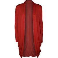 Thea Open Ruched Plain Cardigan - Red