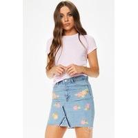 thea denim floral embroidered mini skirt