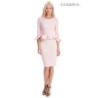 three quarter sleeved peplum midi dress pink