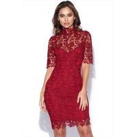 three quarter sleeve lace overlay collar dress