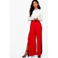 Thigh Split Crepe Wide Leg Trousers - red