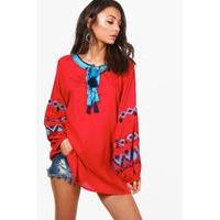 Thea Premium Embroidered Woven Top - red