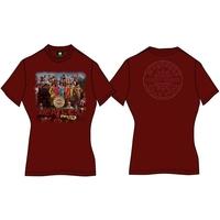 The Beatles Women\'s Sgt Pepper Short Sleeve T-shirt, Red (scarlet), Size 14