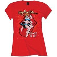 The Rolling Stones Women\'s Start Me Up Short Sleeve T-shirt, Red, Size 8