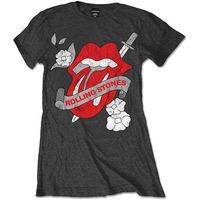The Rolling Stones Women\'s Vintage Tattoo Short Sleeve T-shirt, Grey