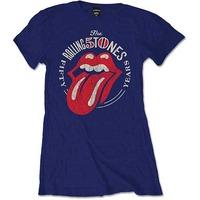 The Rolling Stones Women\'s 50th Anniversary Vintage Short Sleeve T-shirt, Blue