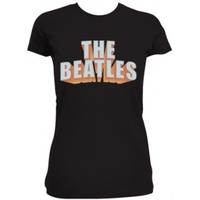 The Beatles 3D Logo Rhinestones Blk Ladies TS: Small
