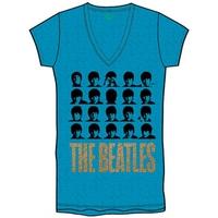 The Beatles - Hard Days Night Faces Women\'s Large T-Shirt - Blue