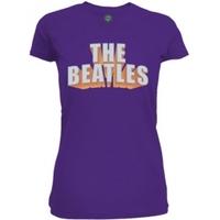 The Beatles 3D Logo Rhinestones Purple Ladies TS: Small