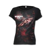 The Walking Dead Blood Hand Prints Ripped Cap Sleeve T-Shirt - Size: L