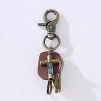 The New Punk Man\'s Vintage Cowhide Alloy Key Ring Is Decorated With A Ring