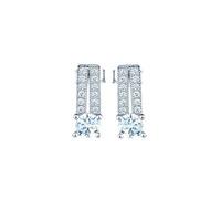 The Real Effect Ladies Sterling Silver Cubic Zirconia Round Pave Bar Dropper Earrings RE12174