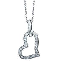 The Real Effect Silver Clear CZ Pave Open Heart Pendant RE14554